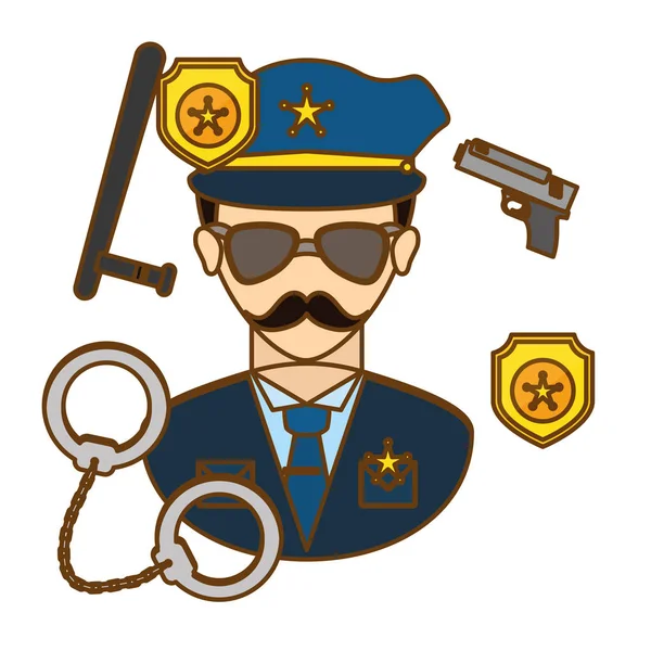 Politieagent met zijn tools pictogramafbeelding — Stockvector