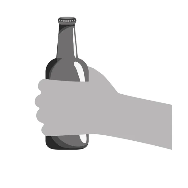 Graustufen-Bierflaschen im Hand-Icon-Design — Stockvektor