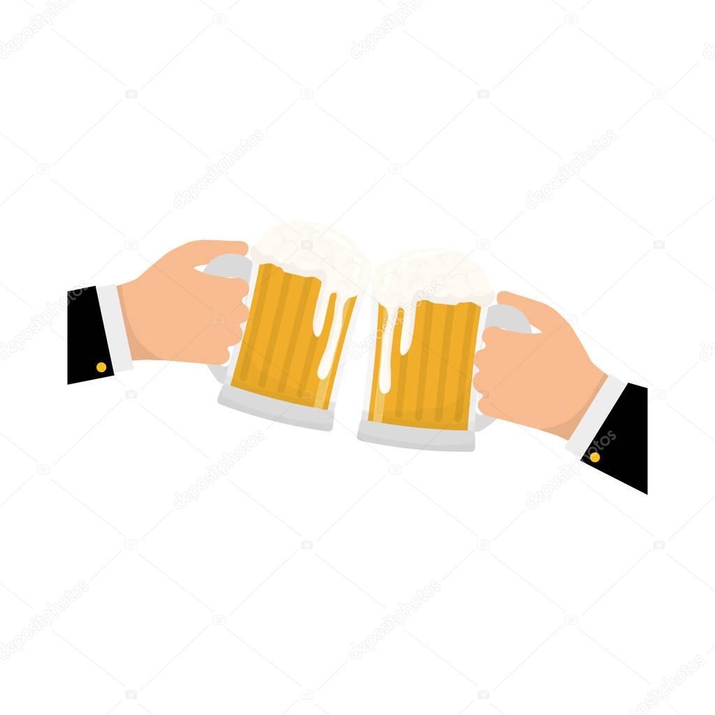 glasses of beers in the hands icon design