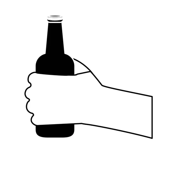 Svart flaskor öl i hand ikon design — Stock vektor