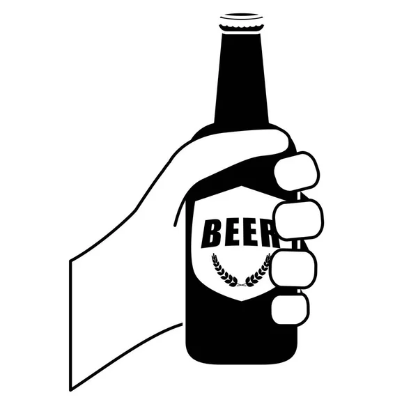 Botellas negras de cerveza en el diseño del icono de la mano — Vector de stock