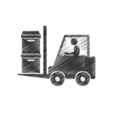 drawing worker forklift boxes cargo figure pictogram clipart