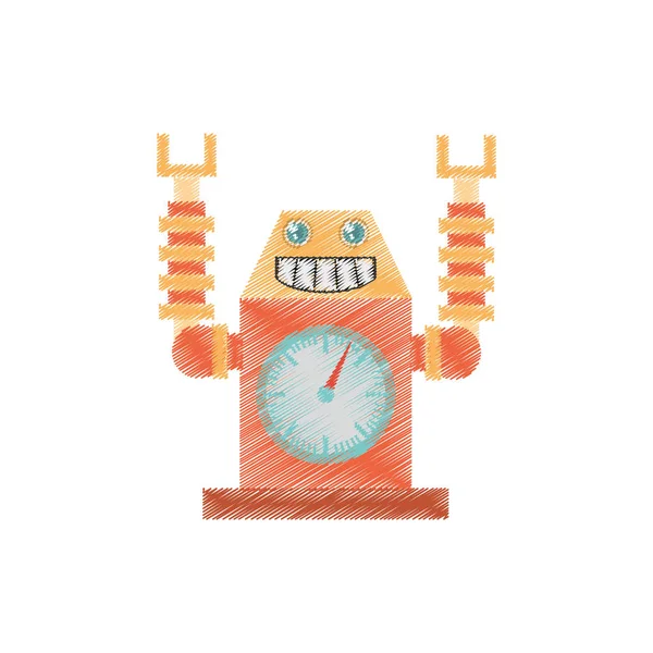 Dibujo robot reloj lanzar cohete sonrisa — Archivo Imágenes Vectoriales