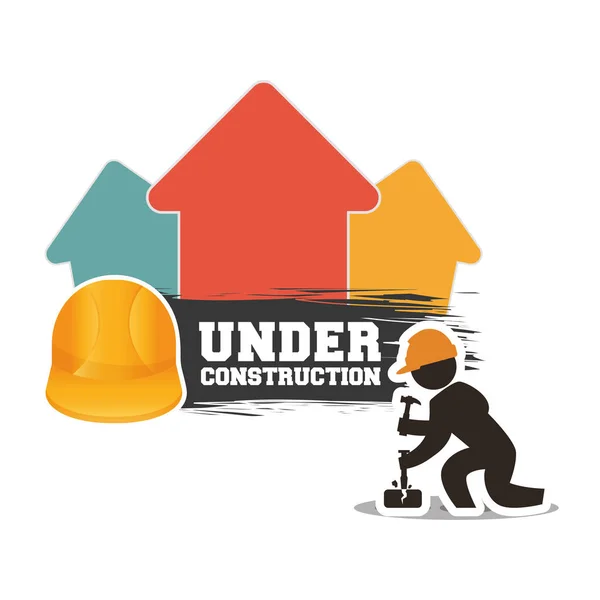 Under construction man builder helmet hammer brick — Stock Vector