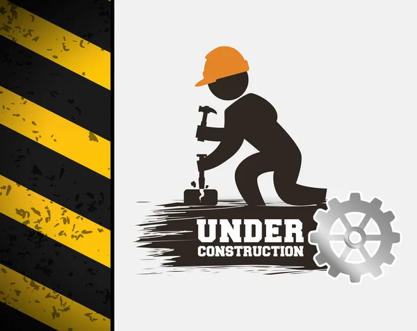 Under construction poster worker hammer gear — Stock Vector