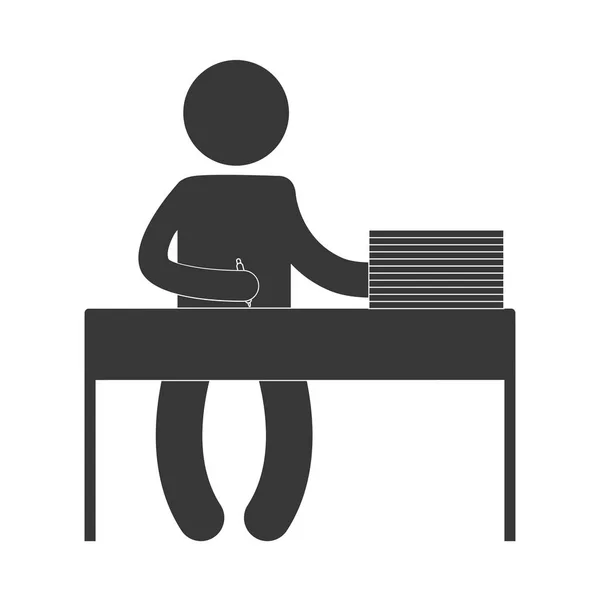 男人工作桌上的文件钢笔写图象形图 — 图库矢量图片