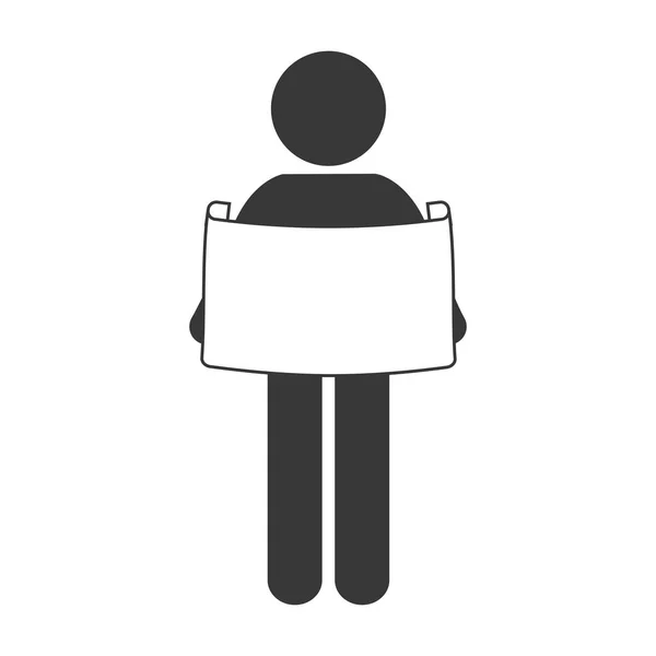 Homem leitura impressão figura de papel pictograma —  Vetores de Stock