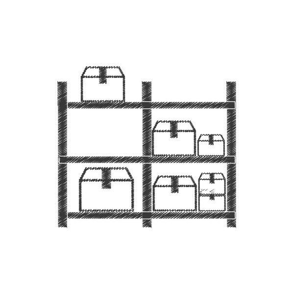 Dibujo cajas de almacenamiento de almacén pictograma — Archivo Imágenes Vectoriales
