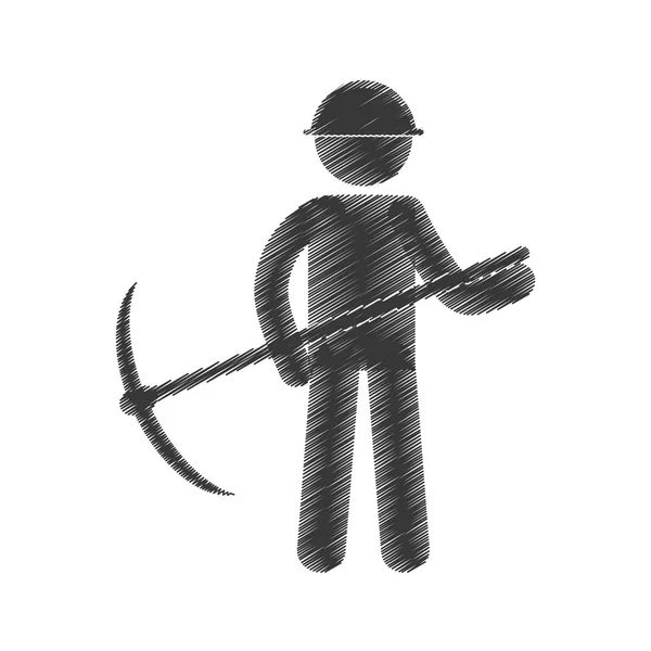 Drawing mining man with helmet pick axe figure pictogram — Stock Vector