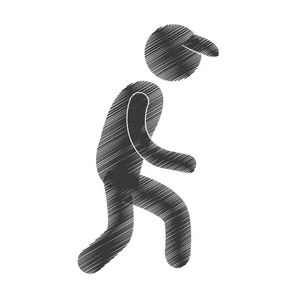 Dessin homme marche avec chapeau figure pictogramme — Image vectorielle