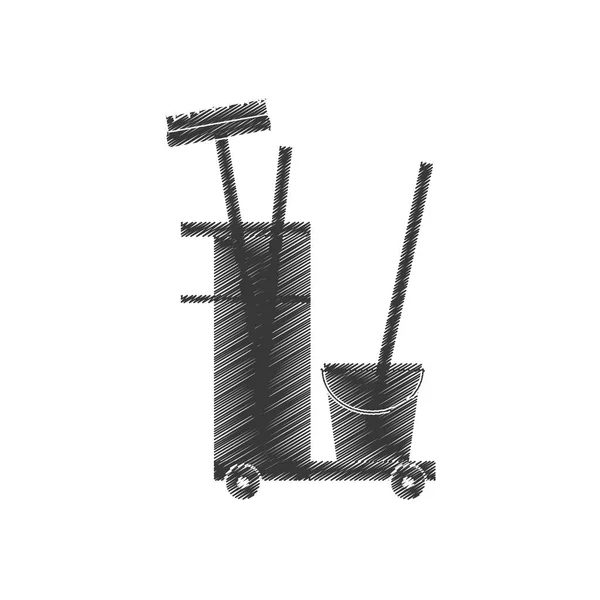 Cleaning equipment broom bucket hand car — Stock Vector