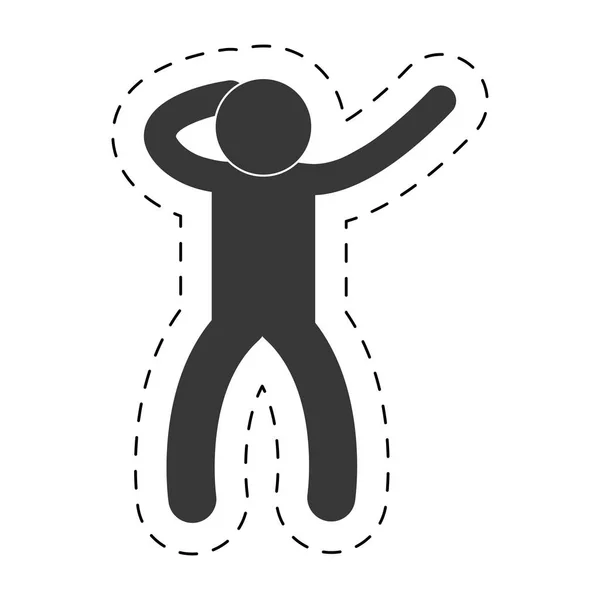 Hombre de pie mano arriba figura pictograma — Vector de stock