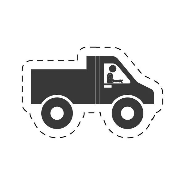 Linea di taglio del trasporto del camion di azionamento del lavoratore del pittogramma — Vettoriale Stock