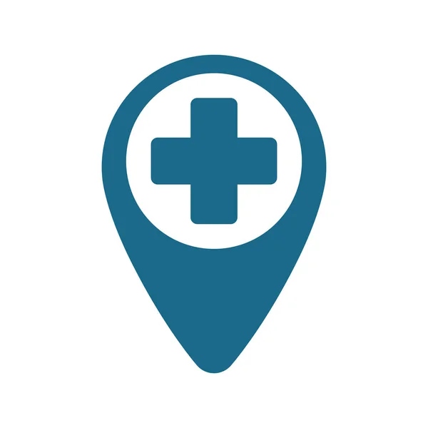 Ponteiro mapa hospital cross location — Vetor de Stock