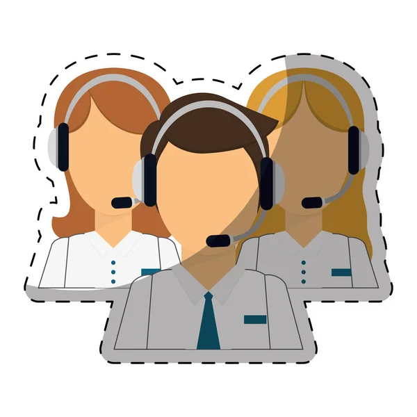 Call center telemarketing tech service worker wearing headset ic — Stock Vector