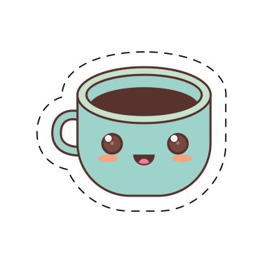 Kawaii mavi Kupası kahve taze noktalı çizgi