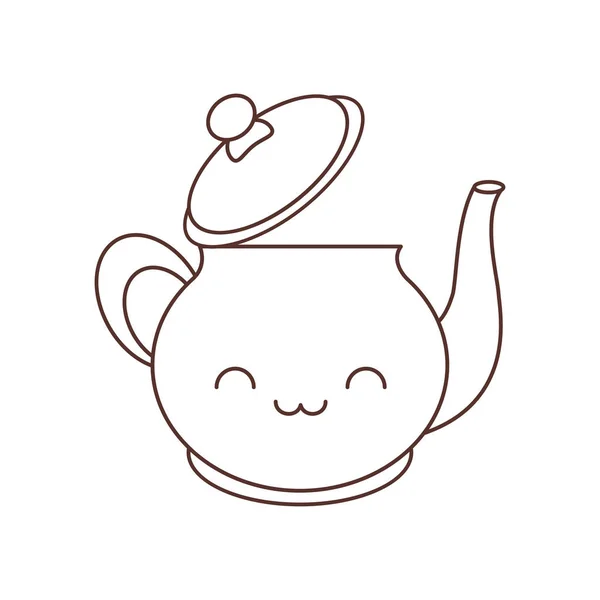 Kawaii çaydanlık içecek mutfak seramik ince çizgi — Stok Vektör