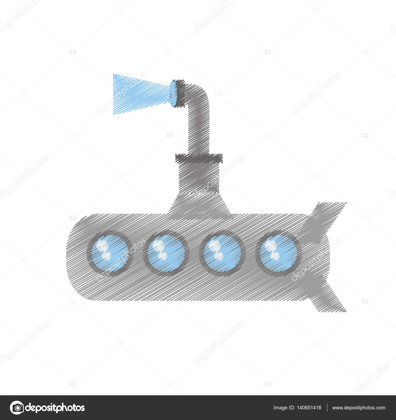 drawing submarine periscope underwater ocean — Stock Vector © djv