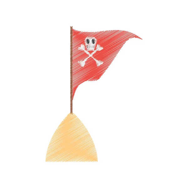 Rysunek Piracka Flaga z morza piasek kości czaszki — Wektor stockowy
