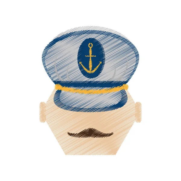 Rysunek twarzy wąsy kapitan morskiego kapelusz — Wektor stockowy