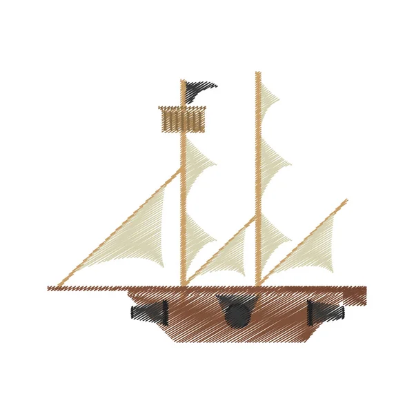 Dibujo barco pirata vela aventura — Vector de stock