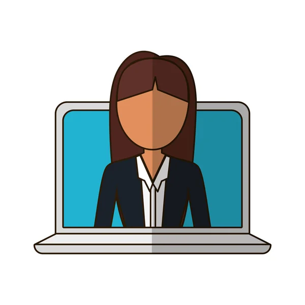 Computer con immagine icona donna d'affari — Vettoriale Stock