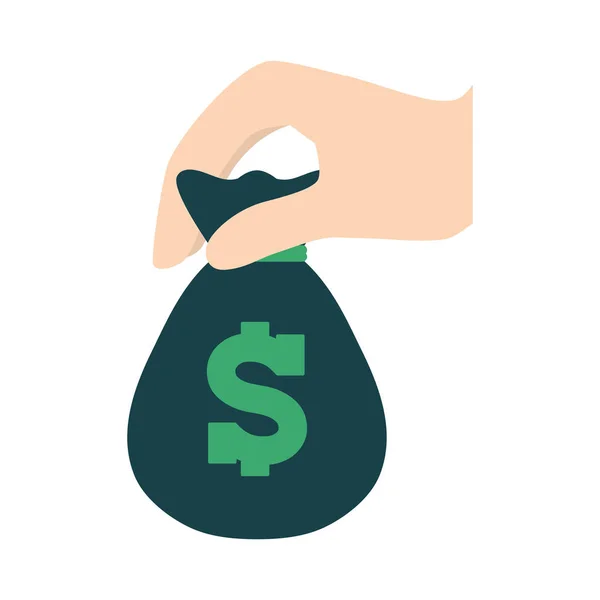 Green moneybag in the hand icon image — Stock Vector