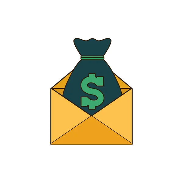 Saco de dinheiro com imagem de ícone de envelope — Vetor de Stock