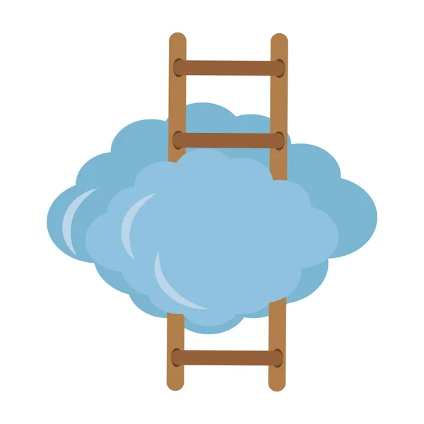 Awan dengan gambar ikon tangga - Stok Vektor