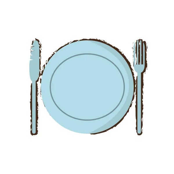 Placa con tenedor y cuchillo icono — Vector de stock