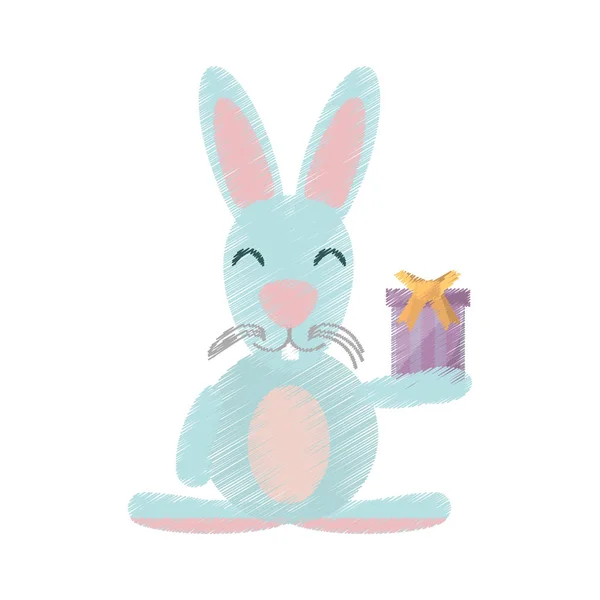 Conejo de Pascua con icono de regalo — Vector de stock