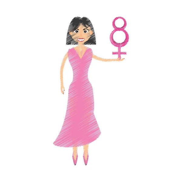 Roze vrouw met vrouwen dag symboolpictogram — Stockvector