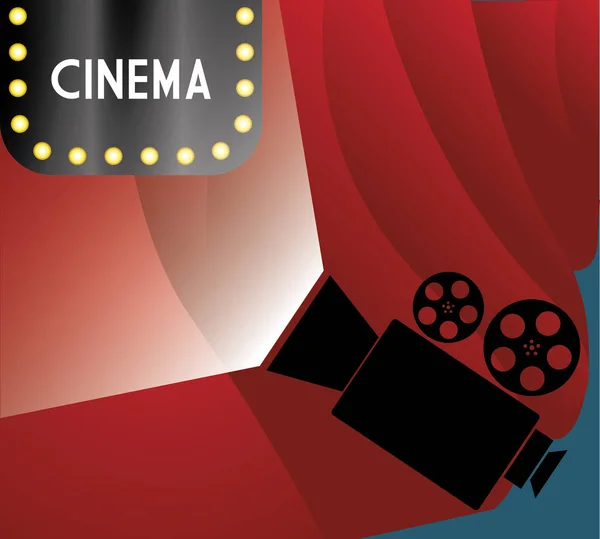 Cinéma panneau d'affichage lumières caméra film rideau — Image vectorielle