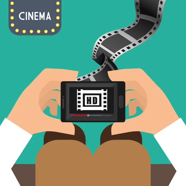 Hand man met smartphone online film — Stockvector