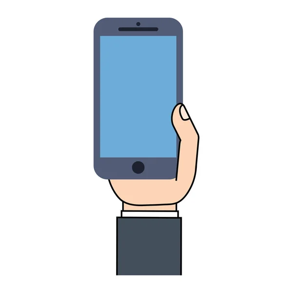 Κινητό τηλέφωνο στο χέρι μπλε οθόνη — Διανυσματικό Αρχείο