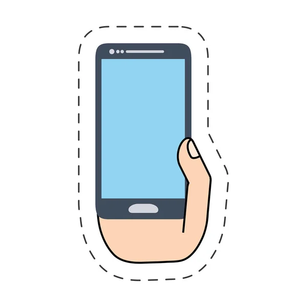 Main tenant smartphone ligne de coupe d'écran — Image vectorielle