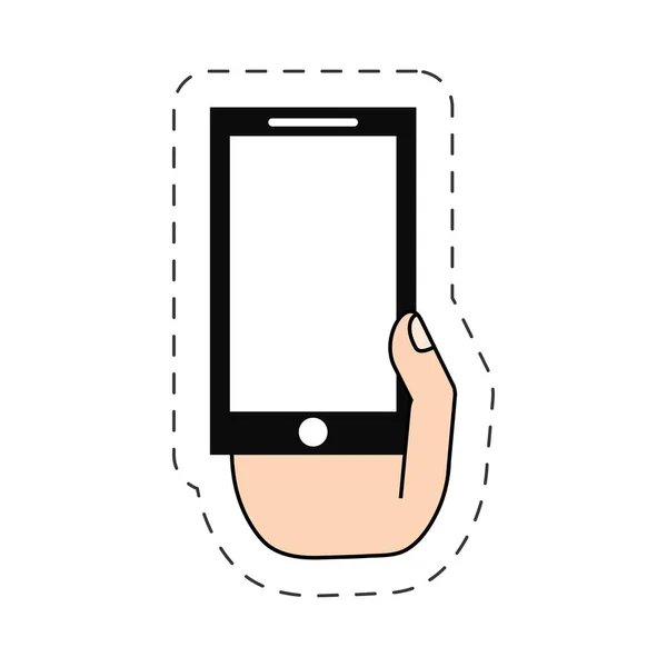 Mão segurando linha de corte de dispositivo smartphone —  Vetores de Stock