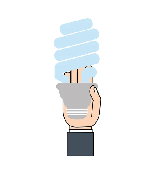 Mão segurando lâmpada economizando luz de energia — Vetor de Stock