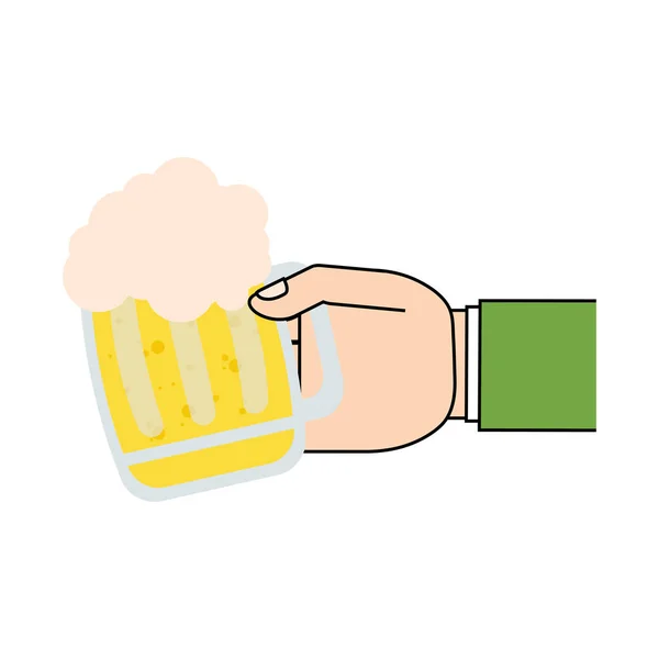 Saint patrick day hand hold glass beer — Stock Vector