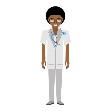 Doktor afro Amerikalı adam gözlük stetoskop