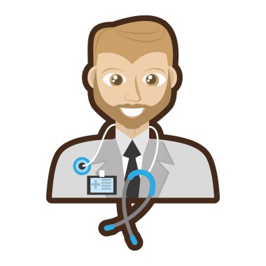 Sakal doktor stetoskop ve kimlik kartı