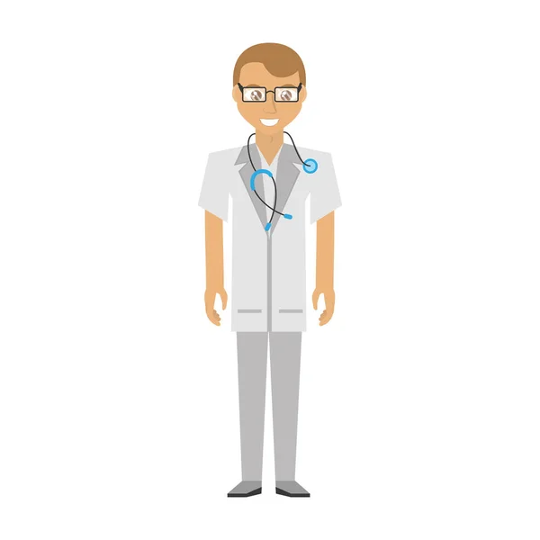 Medico uomo occhiali cappotto e stetoscopio — Vettoriale Stock