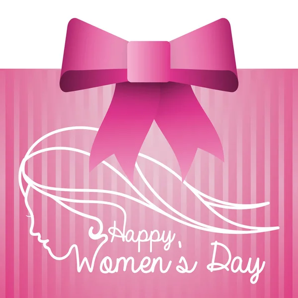 Feliz día de las mujeres tarjeta rosa con arco — Vector de stock