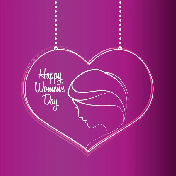 Feliz día de las mujeres púrpura corazón cuelgan — Vector de stock