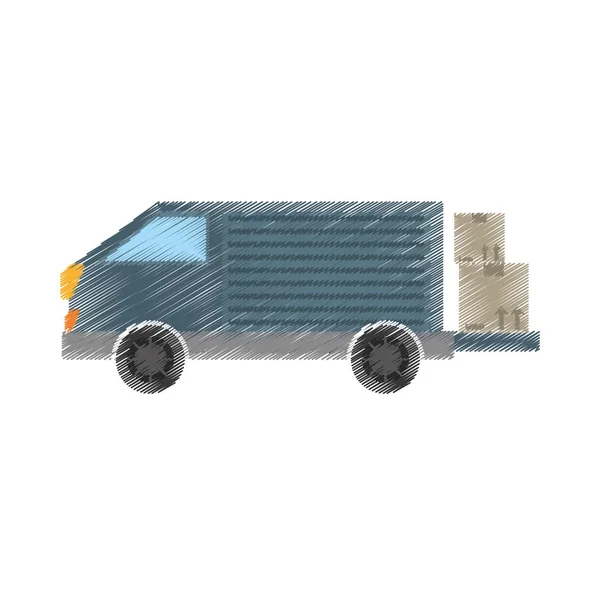 Dessin camion livraison transport boîte en carton — Image vectorielle