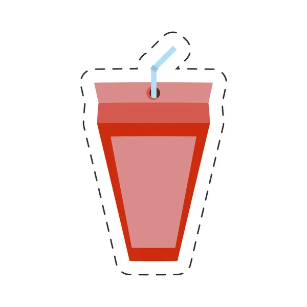 Strawberry juice box with straw cut line — Stock Vector