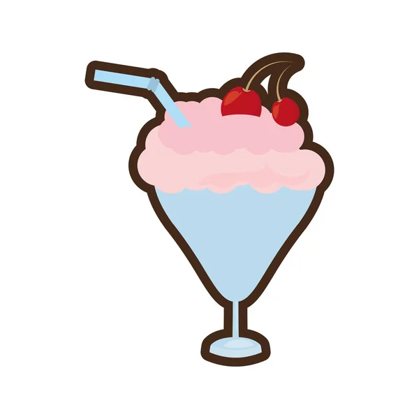 卡通玻璃杯冰淇淋樱桃 — 图库矢量图片