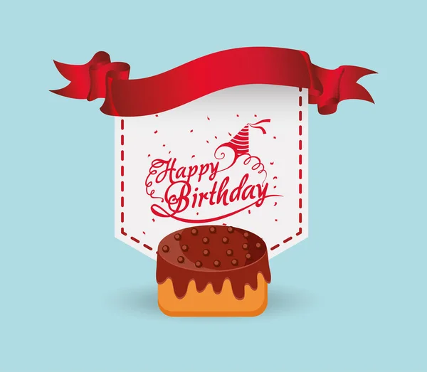 Happy birthday cake ribbon label — Stock Vector