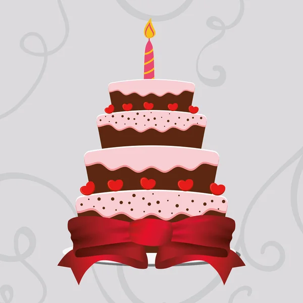 甜蜜的蛋糕生日包装丝带心 — 图库矢量图片