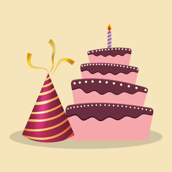 生日蛋糕帽子装饰派对 — 图库矢量图片